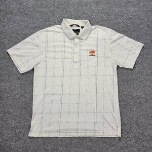 Greg Norman Polo Shirt Mens Medium White Plaid Vintage Golf Mission‎ Hills Club